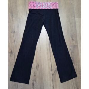 Vtg Y2K '11 PINK Black Pink Lace  Rhinestone Spellout Foldover Pants Bling GUC M